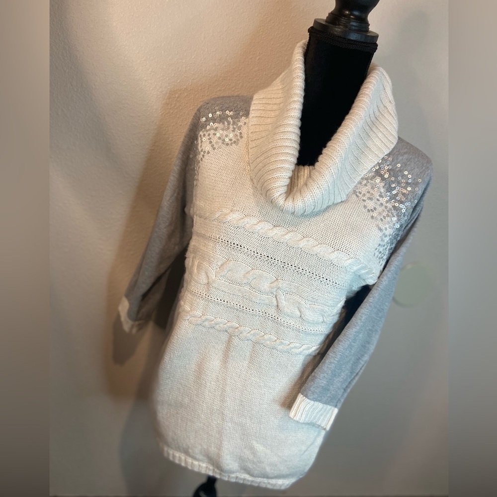 Zenergy By Chico’s~Cable Knit/Sequin~Contrast Back~Turtleneck Sweater~Size 1 (S)